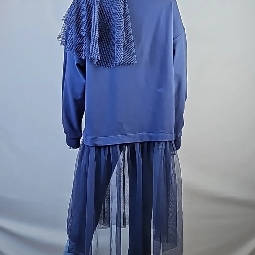 NWT Lane Bryant Periwinkle Crew Neck w Tulle Skirt & Mesh Shoulder Embellishment - Picture 7 of 16